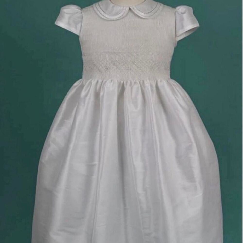 Girl's First Communion or Flower Girl Dress, Hand Smocked, Peter Pan Collar